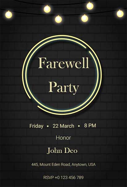 Modern Farewell Party Design With Elegant Typography and Bold Neon Accents