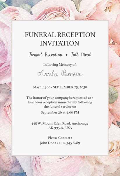 Refined Funeral Reception Invitation Design With Soft Pastel Florals and a Gentle, Comforting Style