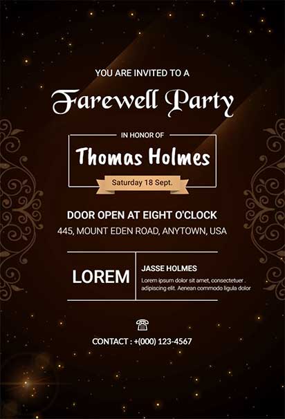 Luxurious Farewell Invitation Design With Sparkling Accents and a Dark Elegant Theme
