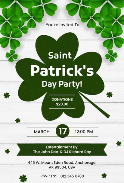Elegant St. Patrick’s Day Party Invitation with Gold Accents and Refined Green Background