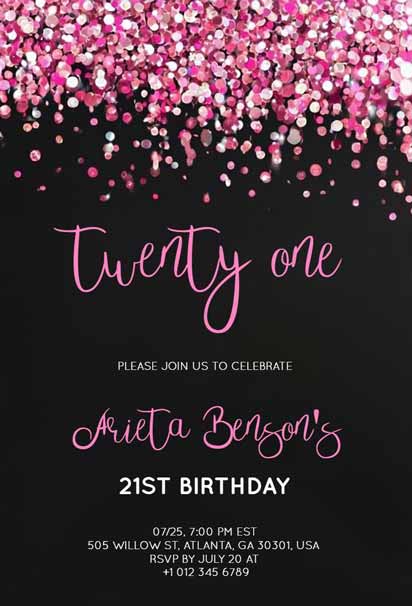 Feminine Pink and Black 21st Birthday Invitation with a Chic and Stylish Design