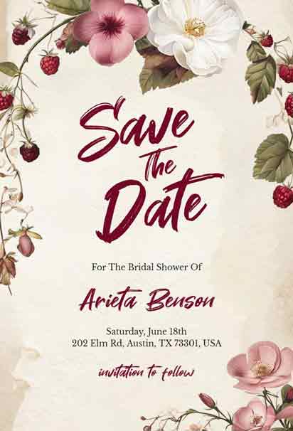 Floral Bridal Shower Save the Date Invitation with an Elegant and Romantic Design