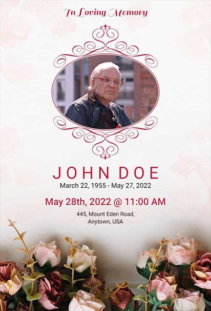 Elegant Memorial Invitation Design Featuring Delicate Florals and a Soft, Sophisticated Layout