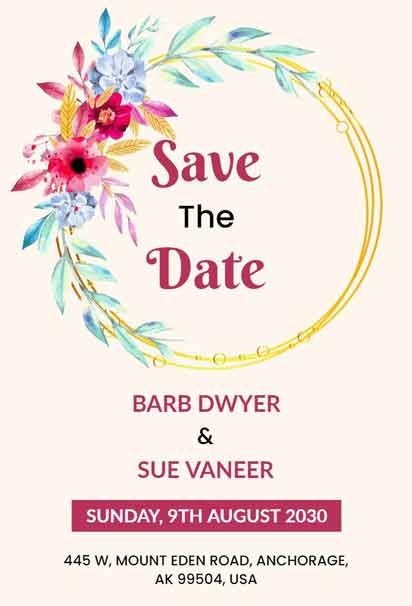 Floral Round Frame Save the Date Invitation with a Delicate and Stylish Design