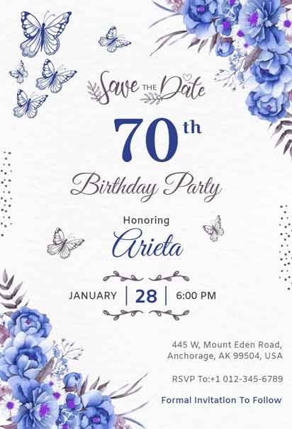 Floral Save the Date 70th Birthday Party Invitation with a Delicate and Elegant Design