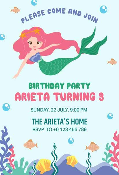 Foam and Ship Cove Mermaid Birthday Invitation with a Magical and Oceanic Design