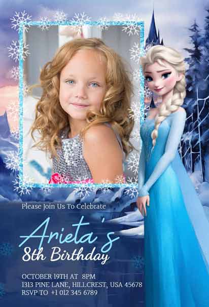 Frozen-Themed 8th Birthday Invitation Template with Enchanting Ice and Snow