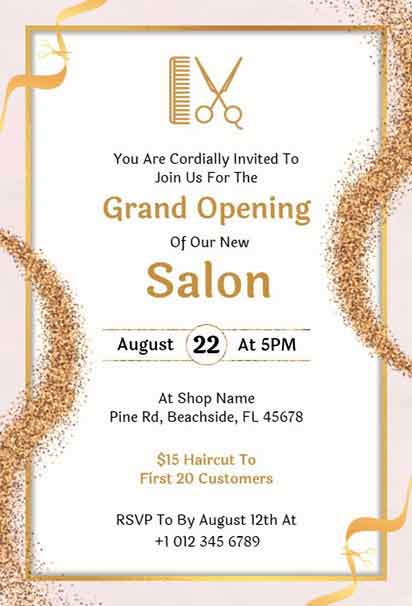 Glitter Beauty Salon Grand Opening Ribbon Cutting Ceremony Invitation Template
