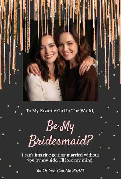 Gold Streamer-Themed Bridesmaid Proposal Invitation with a Glamorous and Festive Design