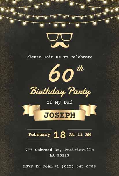 Golden 60th Birthday Invitation for Dad with a Classic and Elegant Design