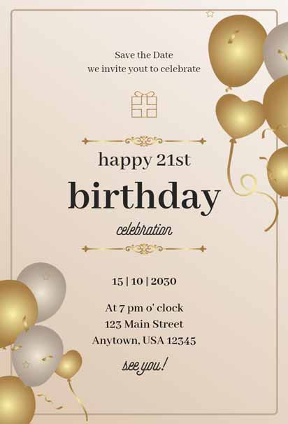 Happy Save the Date 21st Birthday Celebration Invitation with a Bright and Festive Design