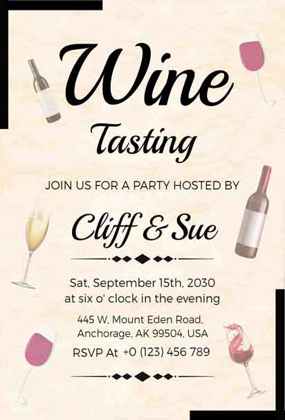 Classic Ivory Wine Tasting Invitation Template With Refined Glass and Grape Motif