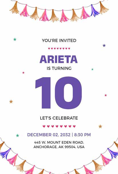 Latest Design 10th Birthday Party Invitation Template, featuring a modern and stylish layout