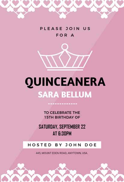 Lavender Blush Quinceañera Party Pink Invitation Template with a delicate design