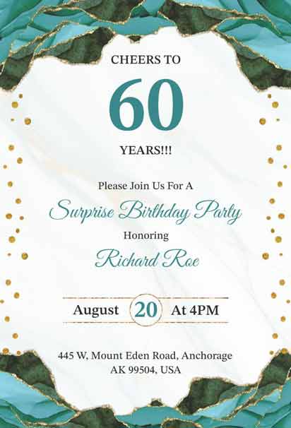 Marble Glitter 60th Surprise Birthday Party Invitation with a Chic and Elegant Design