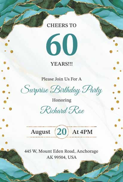 Marble and Glitter 60th Surprise Birthday Party Invitation with a Chic and Stylish Design