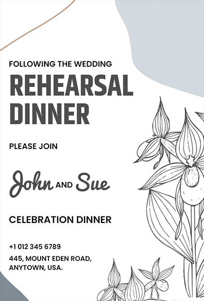 Minimalist Rehearsal Dinner Design With Delicate Floral Line Art and Clean Elegant Layout