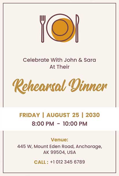 Minimalist Rehearsal Dinner Design With Gold and Beige Accents and Elegant Clean Layout