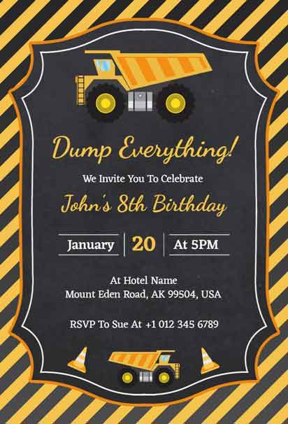 Minimalist Truck Themed 8th Birthday Invitation Template for a Fun Celebration