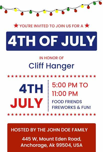 Minimalist White 4th of July Invitation Design with Clean Layout and Subtle Patriotic Touches