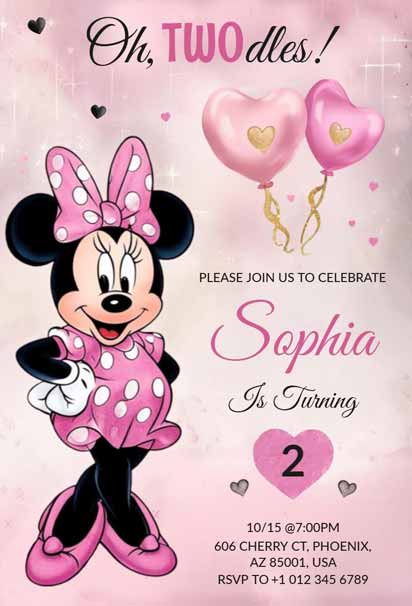 Minnie Mouse-Themed Kids' 2nd Birthday Invitation Template with vibrant colors and playful designs