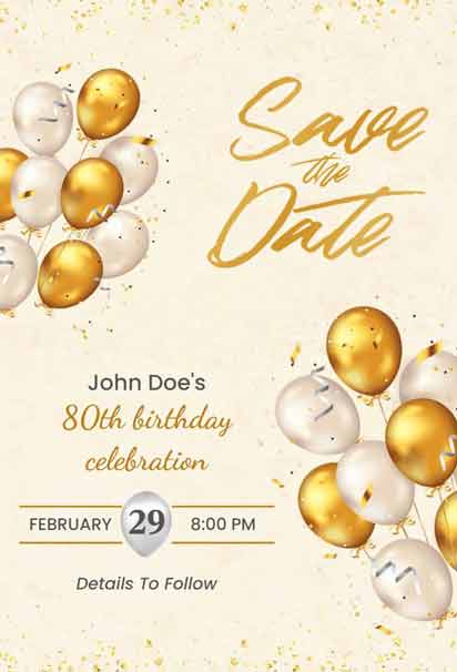 Modern Save the Date 80th Birthday Invitation with a Sleek and Stylish Design
