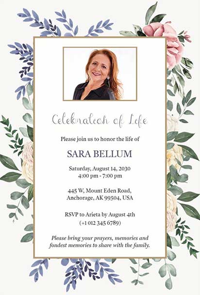 Uplifting Funeral Invitation Design With Pastel Florals and a Gentle Celebration of Life Theme