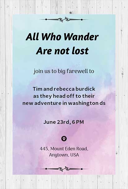 Charming Farewell Invitation Design With Pastel Watercolor Tones and Subtle Rustic Elegance