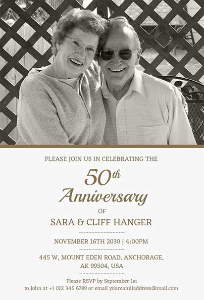Personalized 50th Anniversary Invitation Featuring a Photo Layout With Elegant Decorative Accents