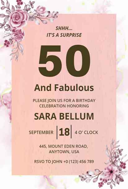 Pink and White 50th Birthday Party Invitation with a Soft and Elegant Design