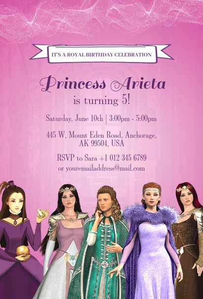 Pink and White Marble Princess Birthday Party Invitation Template with an elegant and royal design