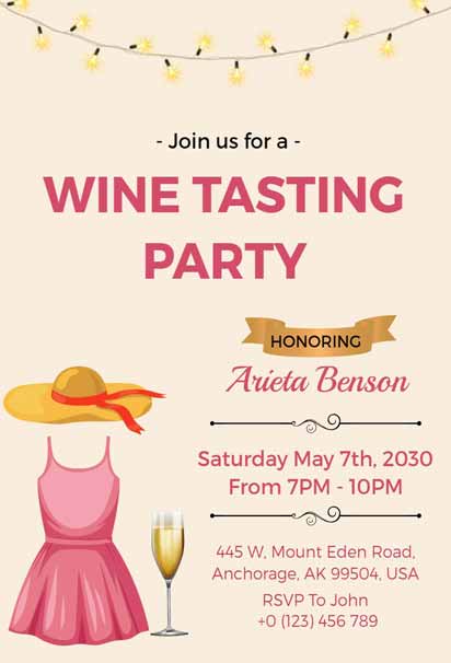 Pink Wine Tasting Invitation Template with elegant design
