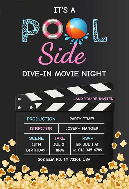 Fun Poolside Dive-In Movie Night Design with Floating Screen, Water Elements, and Cozy Evening Ambiance