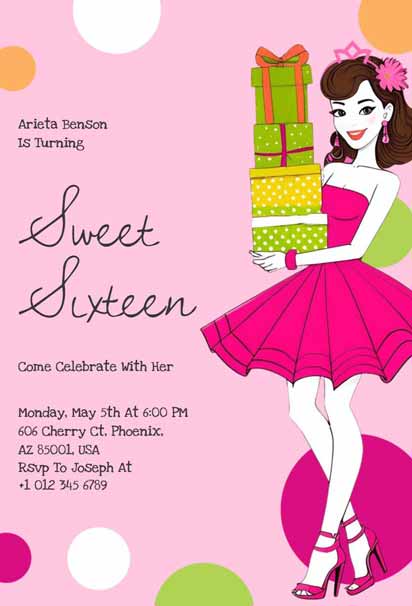 Queen Sweet Sixteen Birthday Celebration Pink Invitation Template with elegant design