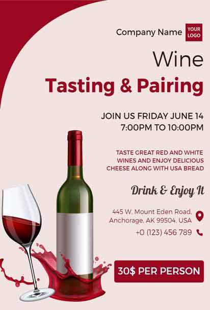 Red Wine Tasting Invitation Template with rich, elegant design and sophisticated tones