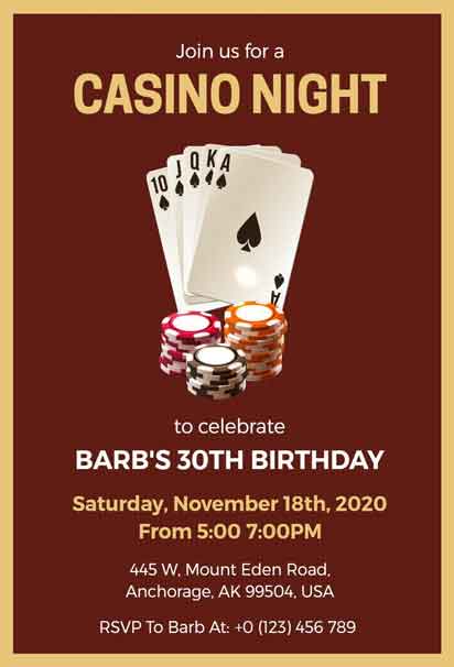 Rob Roy Casino 30th Birthday Invitation with a Bold and Glamorous Design