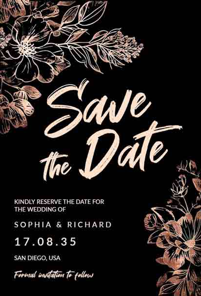 Rose Gold Save the Date Wedding Invitation with an Elegant and Luxurious Design
