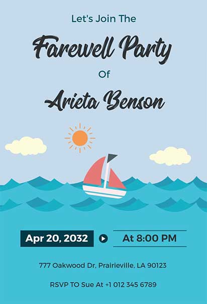 Nautical Farewell Party Design Featuring a Sailboat on the Ocean With Serene Maritime Elements