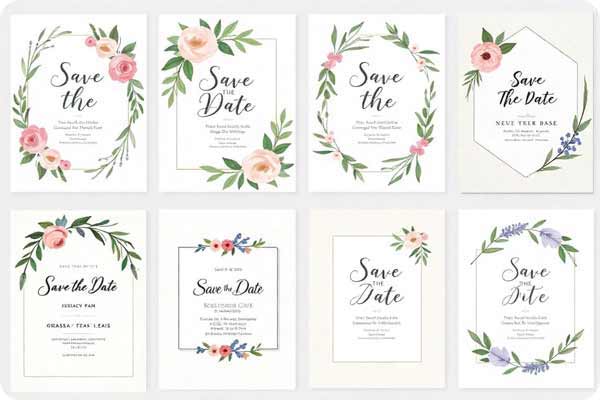 Save the Date Wedding Invitations with Watercolor and Botanical Prints