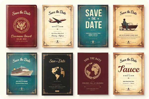 Save the Date Wedding invitations with Vintage Ticket or Passport Style