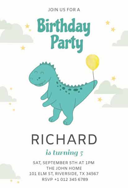 Simple Dinosaur-Themed Birthday Party Invitation with a Fun and Playful Design