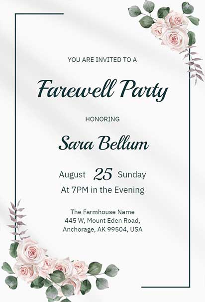 Graceful Farewell Party Design With Soft Floral Elements and an Elegant, Light-Toned Background