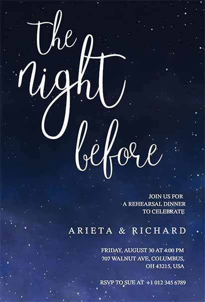 Elegant Starry Night Rehearsal Dinner Design With Twinkling Stars and a Dark Romantic Sky