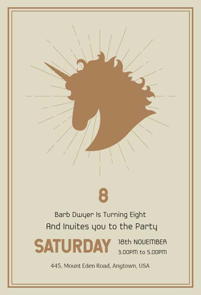Golden Glitter and Black Unicorn Birthday Party Invitation Template