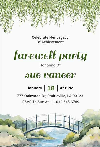 Peaceful Farewell Party Design Featuring Natural Elements, Soft Greenery, and a Calm Outdoor Vibe