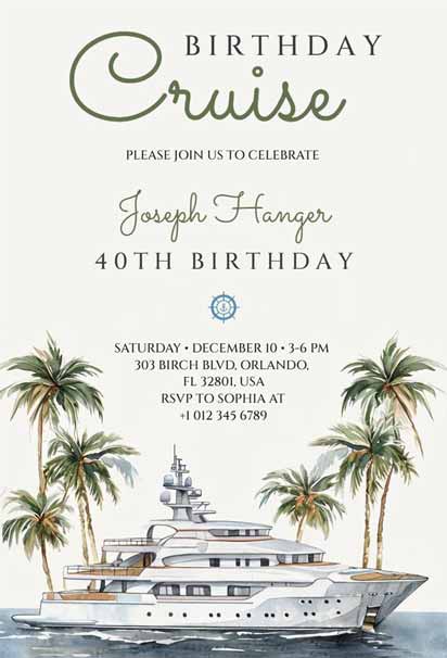 Tropical Cruise 40th Birthday Invitation Template for a Memorable Milestone Bash at Sea