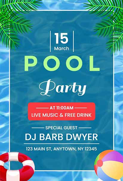 Tropical Pool Party Event Invitation with Vibrant Palms and Summer Vibes Theme