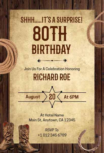 Vintage 80th Birthday Invitation Template with a classic design