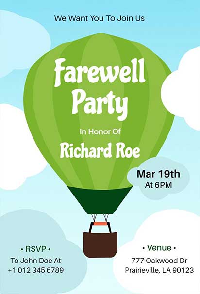Playful Farewell Party Design With Colorful Balloons and Lighthearted Whimsical Elements