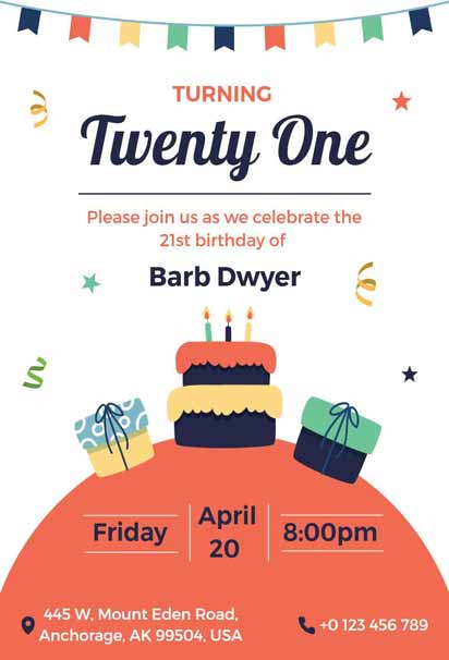 White and Burnt Sienna 21st Birthday Invitation with a Chic and Modern Design